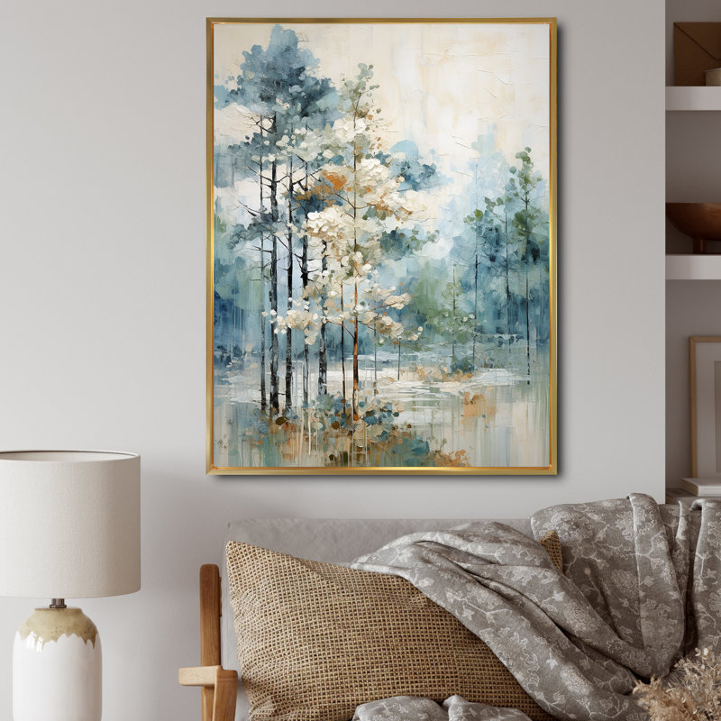 Pin, forêt enchantée II - Pin, art mural, H 44 po x l 34 po, Reproduction avec cadre flottant, Doré
