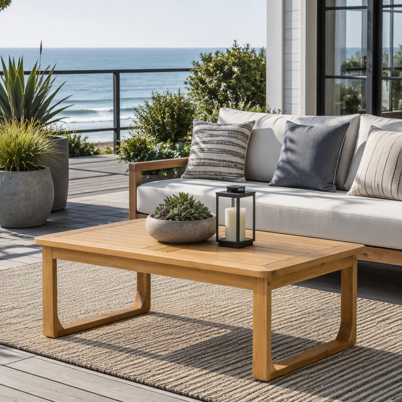 Table basse d'extérieur en bois d'acacia, H 13,78 po x l 23,62 po x P 39,96 po