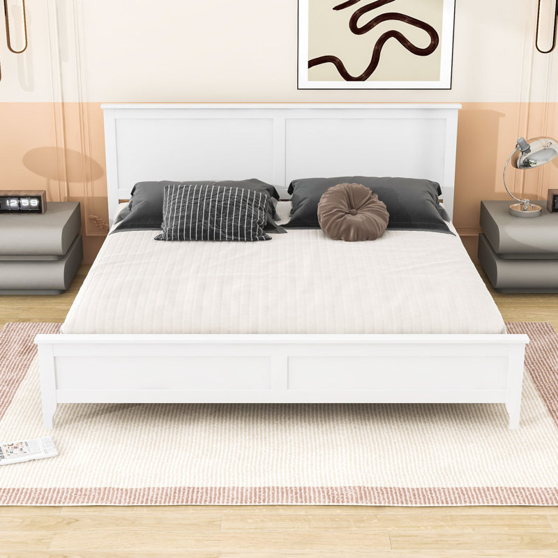 Audrey Wooden Platform Bed with Headboard and Slats Support, White, King
