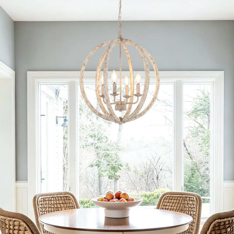 Lustre globe en bois 4 lumières