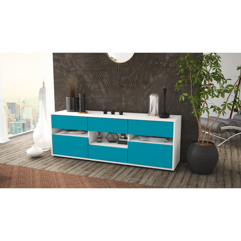 Yarber TV Stand, Turquoise / Matte White
