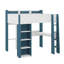 Lit mezzanine double en bois avec tablettes de rangement intégrées, portemanteaux et bureau-116235800