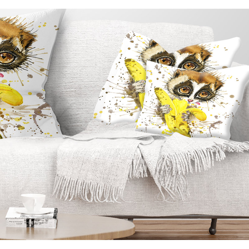 Coussin animal mangeant un lémurien, Rectangulaire, 12 po x 20 po