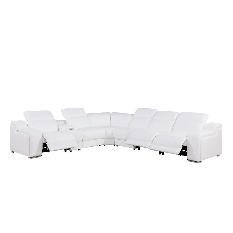 Canapé modulaire inclinable électrique en cuir italien 7 pièces Tahari, Cuir véritable blanc