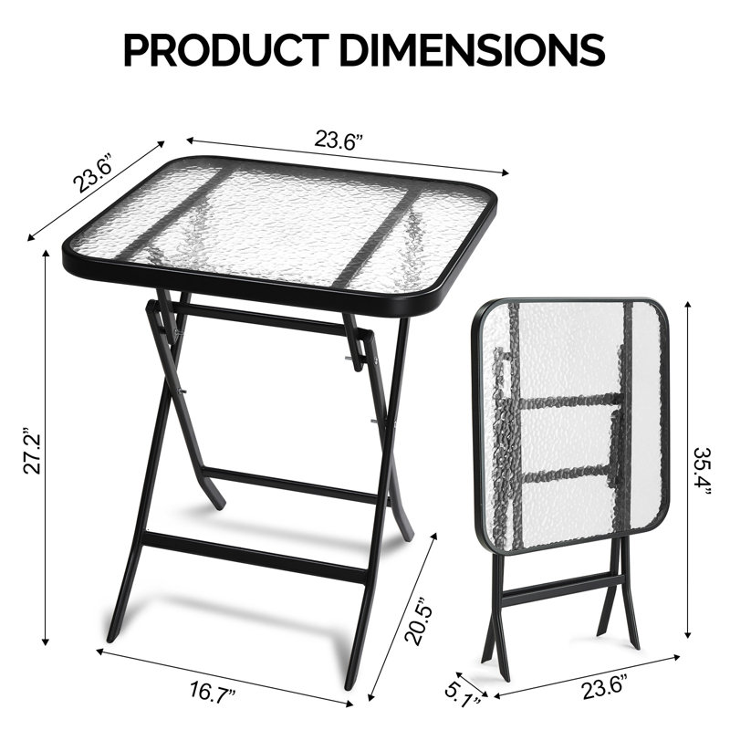 Metal Square Patio Folding Side Table, 23.6" W