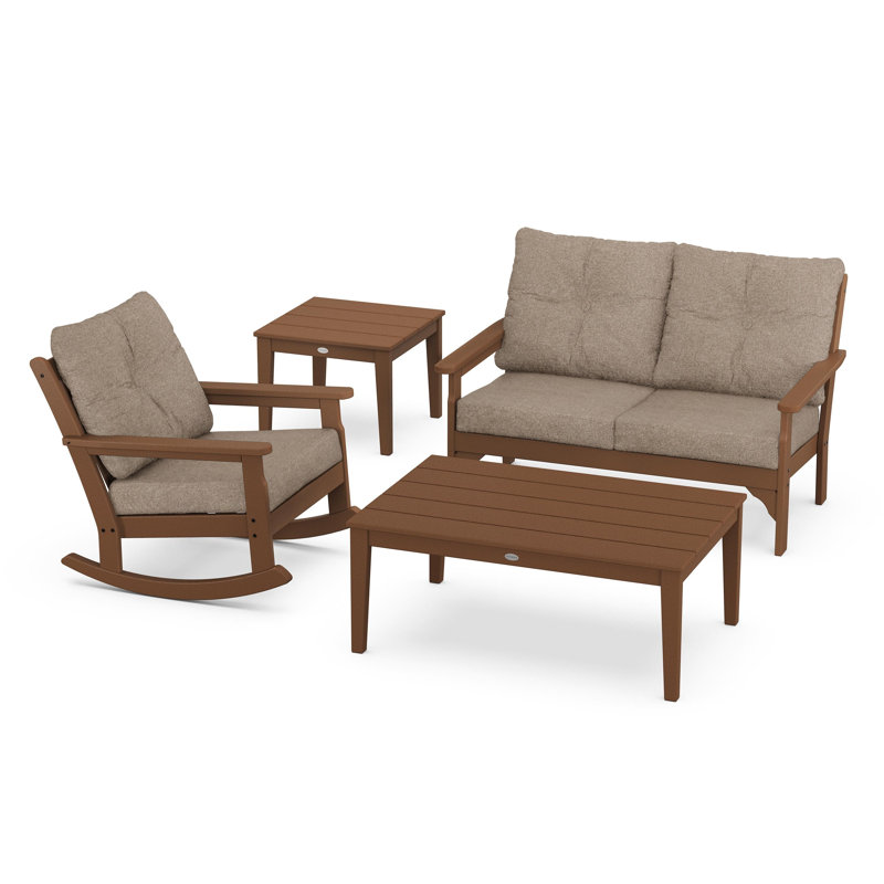 Vineyard 4-Piece Deep Seating Rocker Set, Spiced Burlap, Teak