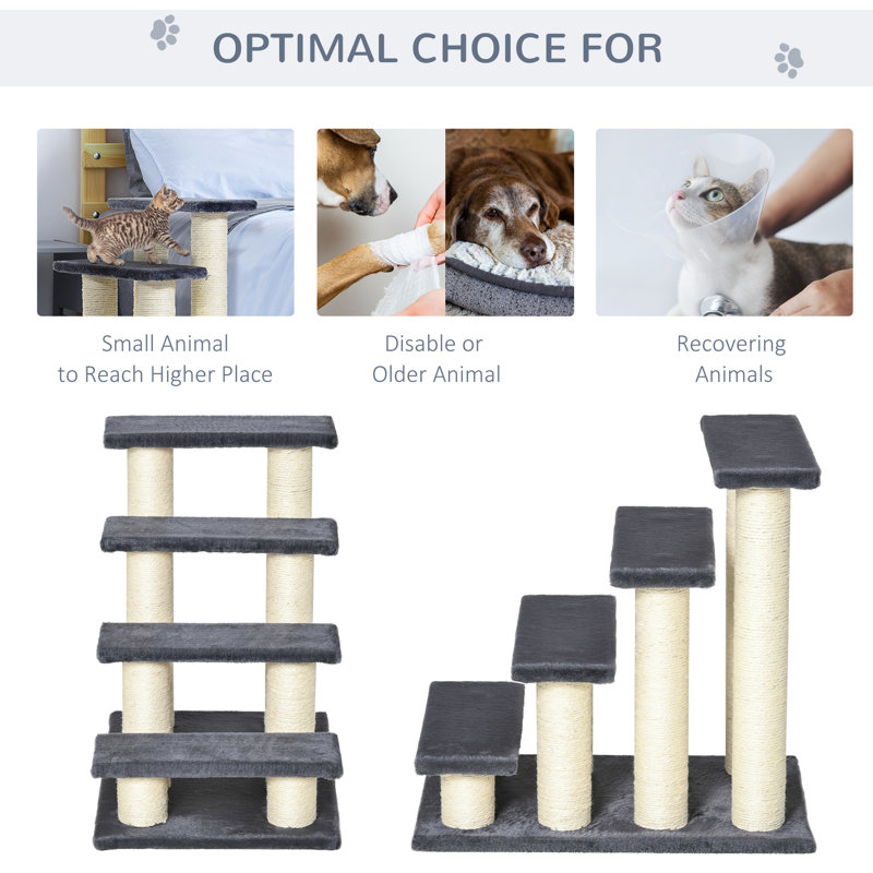 Arbre à chat en forme d'escalier pour chats d'intérieur et chiens, gris, avec 4 marches, poteau à griffes, escalade, arbre de santé articulé, marches pour chiens