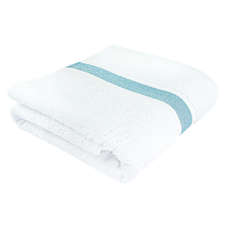 Plush Bath Towel, Blue/White, 1