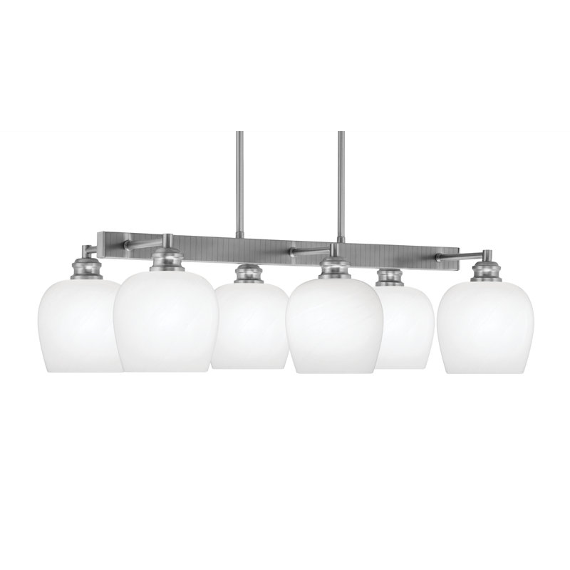 Edge 6 Light Bar Shown With 6" White Marble Glass, Brushed Nickel