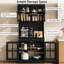 Armoire de cuisine 72 "noire avec portes en verre, tiroir et tablettes réglables - rangement pour bar à café-952792330