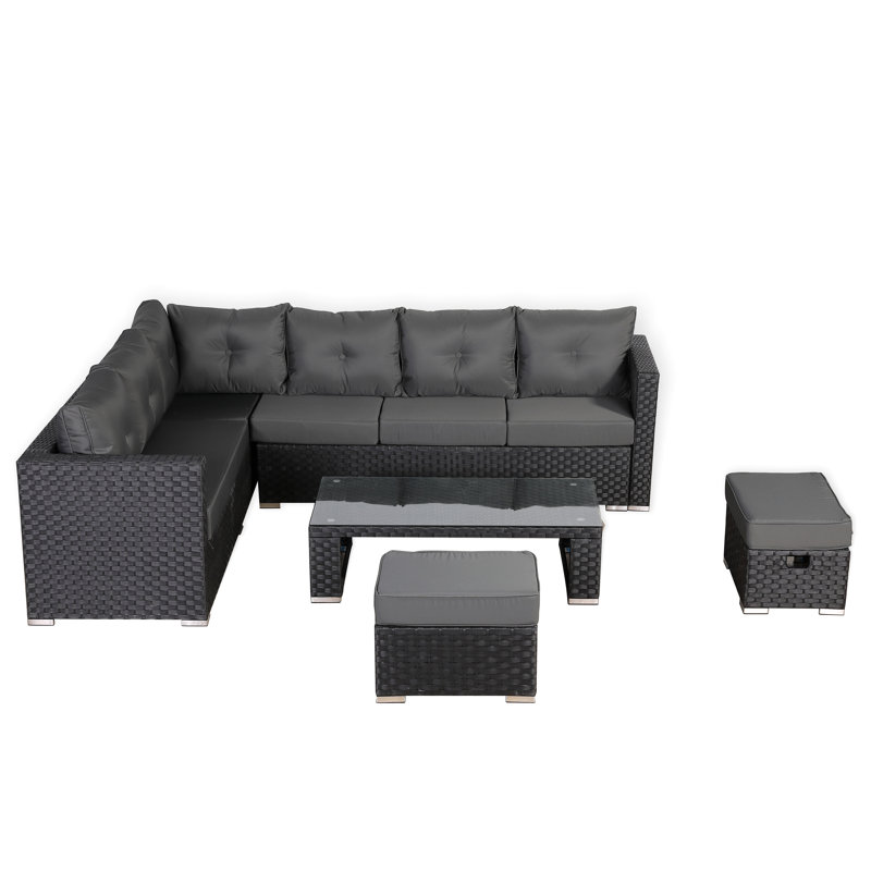 Amaurion Modular Corner Sofa With Coffee Table And 2 Footstools In Black Weave