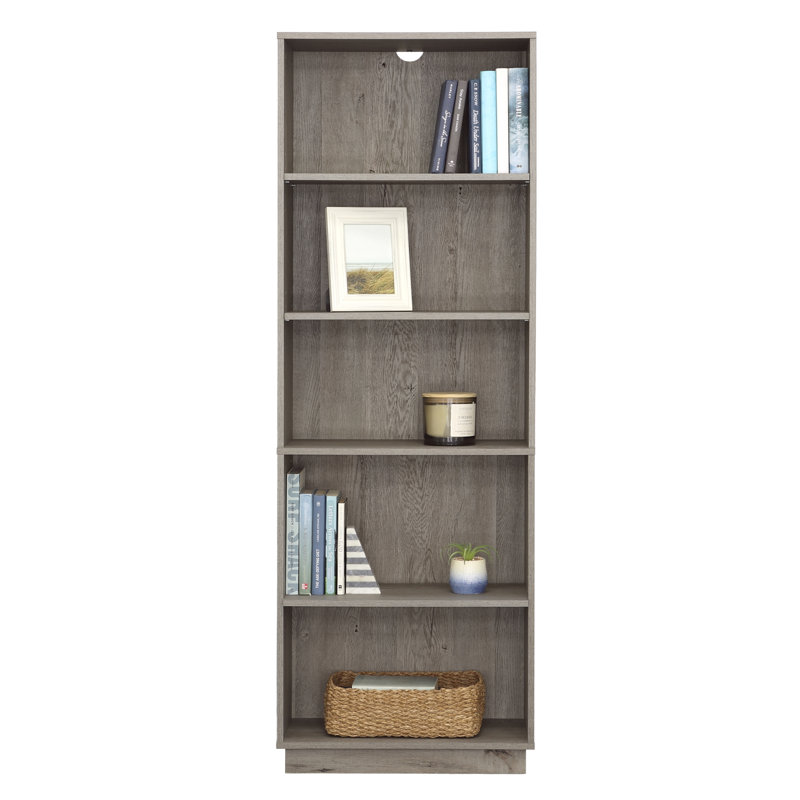 H 67 po x l 23 po x P 12 po - Bibliothèque en bois à 5 tablettes avec tablettes réglables, gris
