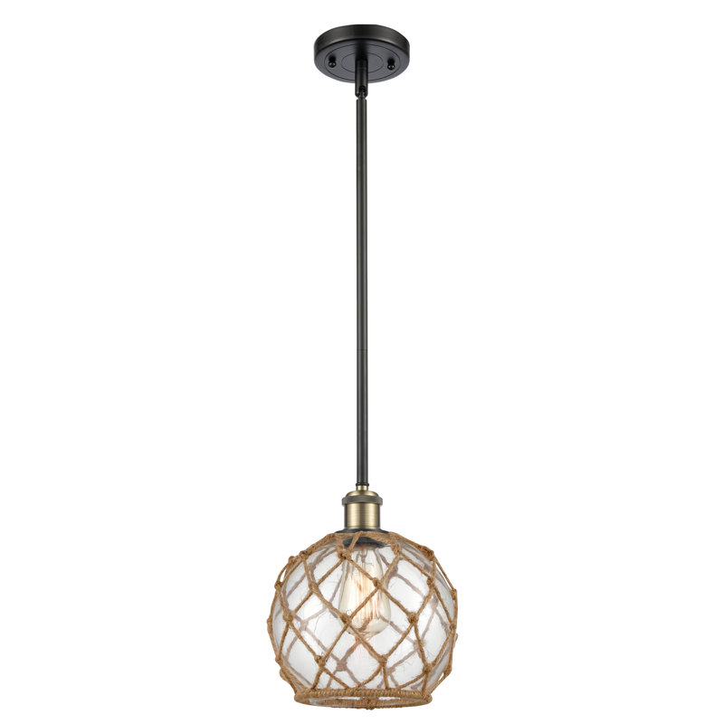 Luminaire suspendu sphère 1 lumière Tobey, H 10 pi x l 8 po x P 8 po, Clair/Brun, Laiton antique noir