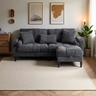 3 Seat L Shaped Chenille Sofa With Removable And Storage Ottoman,Side Storage,And USB/C-TYPE Charging Ports Sofa For Living Room,Bedroom,Apartment