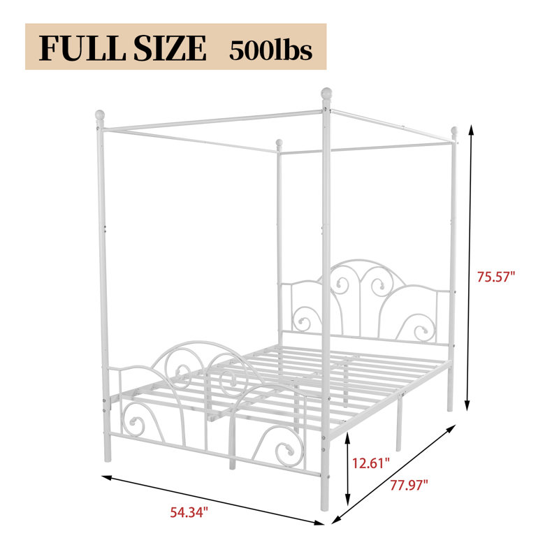 Canopy Metal Bed Frame, Full, White