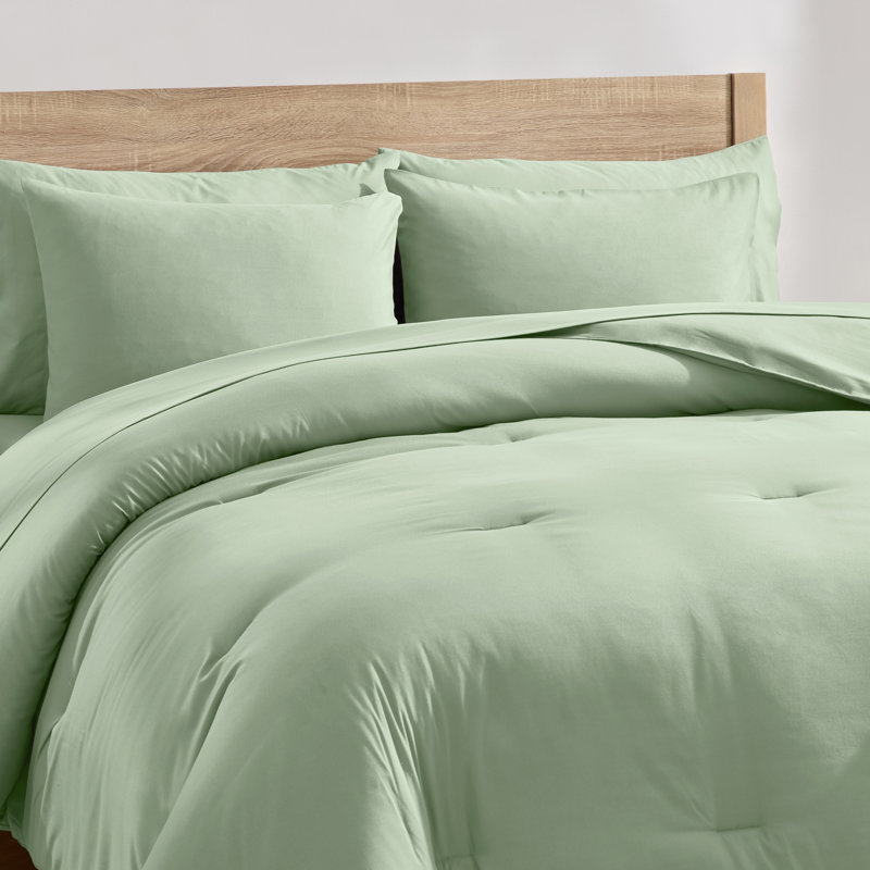 Ensemble d'édredon en microfibre 7 pièces avec draps, Édredon double / grand + 6 pièces supplémentair, Vert sauge