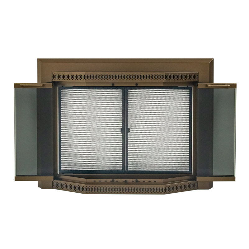 Portes de foyer pliantes en acier Mikole, Laiton héritage, H 31 po x l 38,75 po x P 4,75 po
