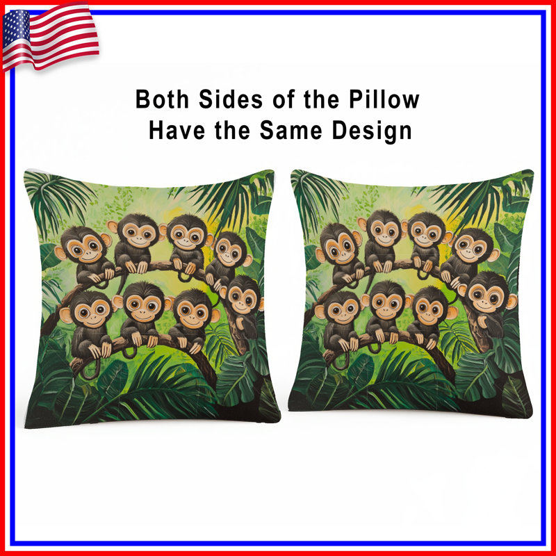 Coussin Monkeys, coussins double face animaux, 20 po x 20 po