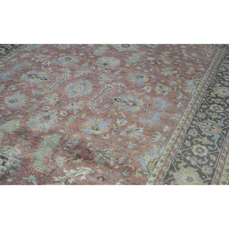 Oriental Area Rug in Pink/Charcoal, Rectangle 7'10" x 9'10"
