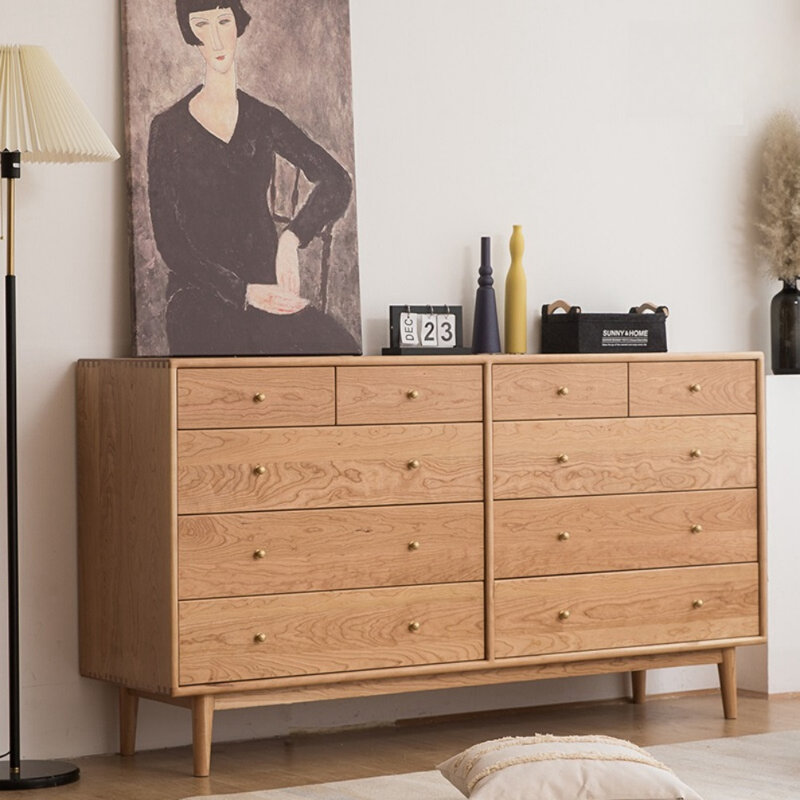Simple Style Cherry Wood Entrance Cabinet Solid Wood 64.9'' W 10 - Drawer Dresser