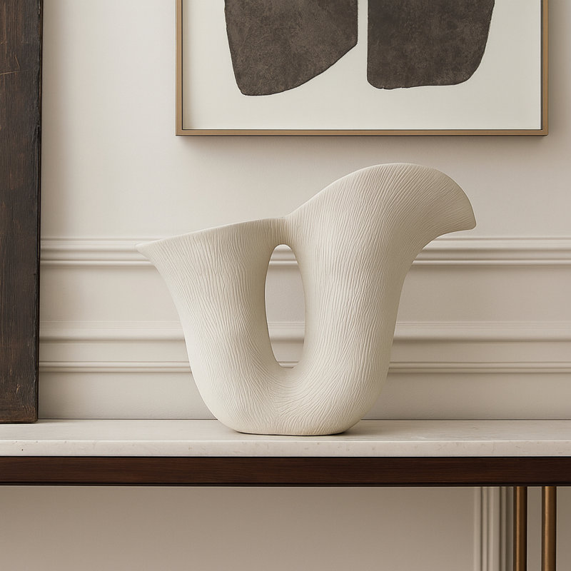Modern Abstract Ceramic Table Vase with Textured Matte Finish – Sculptural White Flower Vase for Entryway or Living Room