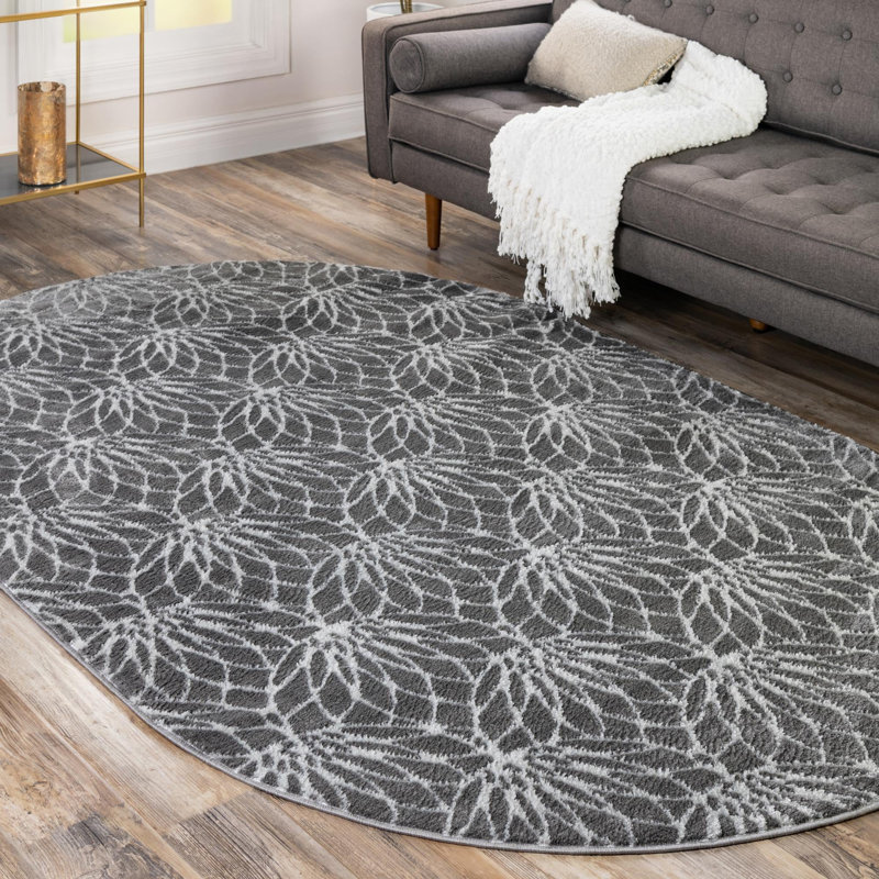 Tapis contemporain couleur pierre, Ovale 5 pi 3 po x 8 pi