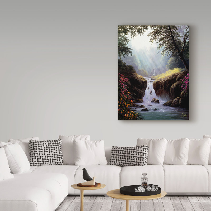 «Light on a Waterfall» de Fikes, reproduction de peinture à l'huile sur toile tendue, H 32 po x l 24 po