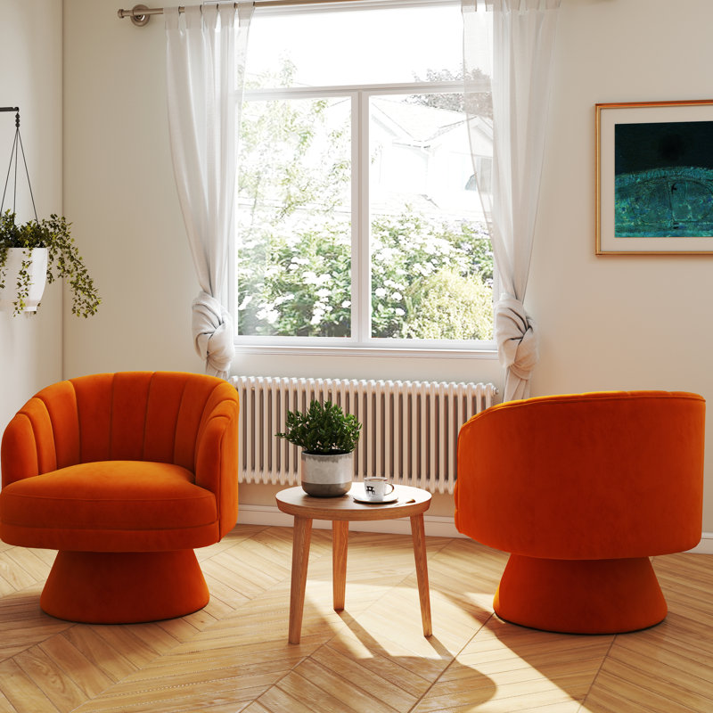 Murrow Velvet Swivel Barrel Chair(Set of 2), Orange