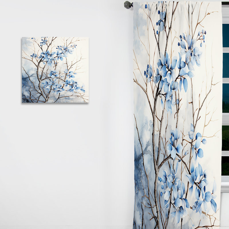 Rideau feuilles et feuilles bleues et grises - 1 panneau, L 52 po x L 95 po