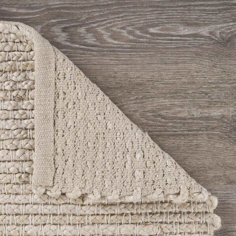 Sewell Striped Handmade Braided Area Rug in Beige Ivory, Rectangle 7'9" x 9'9"