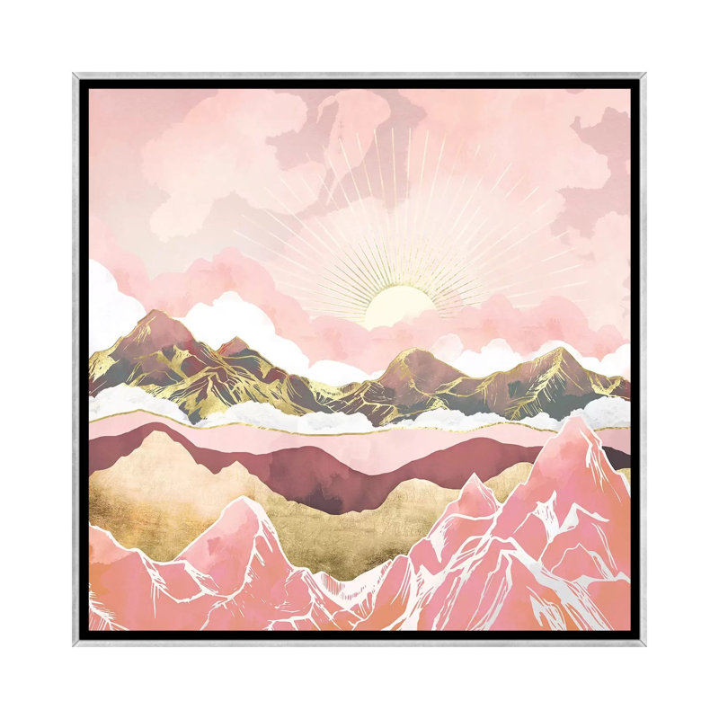 Blush Summer Sunrise - impression d'art graphique, 37" H x 37" W x 1.5" D, Aucun mat, Silver Framed Canvas