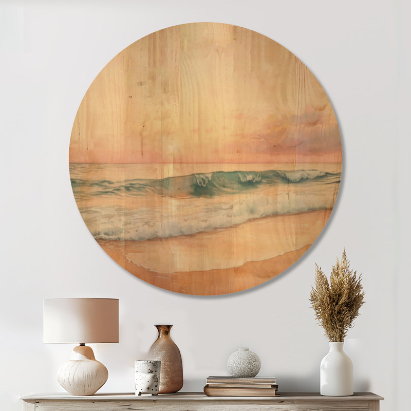 Décoration murale Tranquil Beach Sunrise I - Bord de mer rond en bois, Rond 23 po, Round