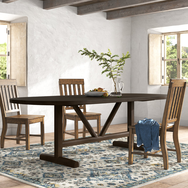 Rune Oval Solid Wood Dining Table, Dark Brown, 42" W  x 84" L