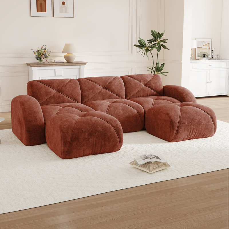 Canapé en velours avec repose-pieds mobile Boneless, Rouge