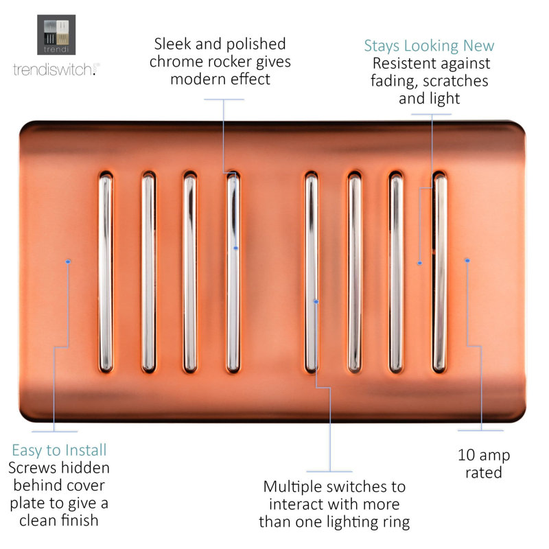Trendi Switch 8 Gang 1 or 2 Way Light Switch, Copper