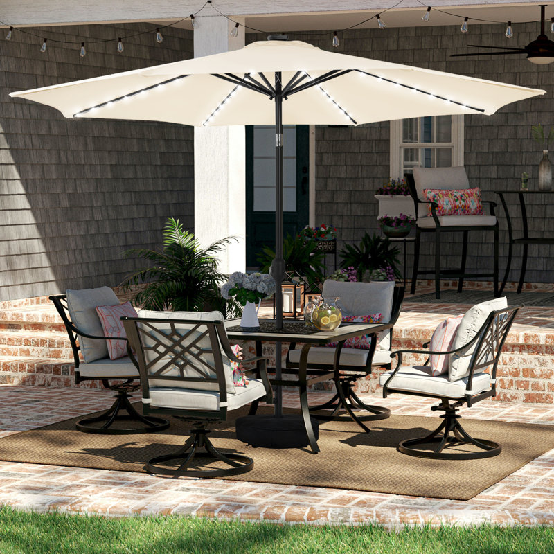 Parasol de patio avec base, H 98 po x l 108 po x P 108 po, Beige