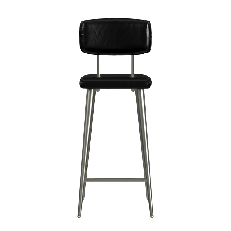 Tabouret de comptoir 26 po Bertita, Argent, Cuir véritable noir