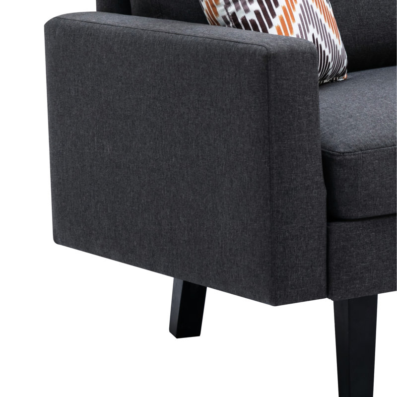 Lin 70 po en gris foncé avec 2 coussins décoratifs, siège d'une hauteur de 18,2 po, ressorts ensachés et coussins de dossier de 18,5 po avec accoudoirs de 22,98 po