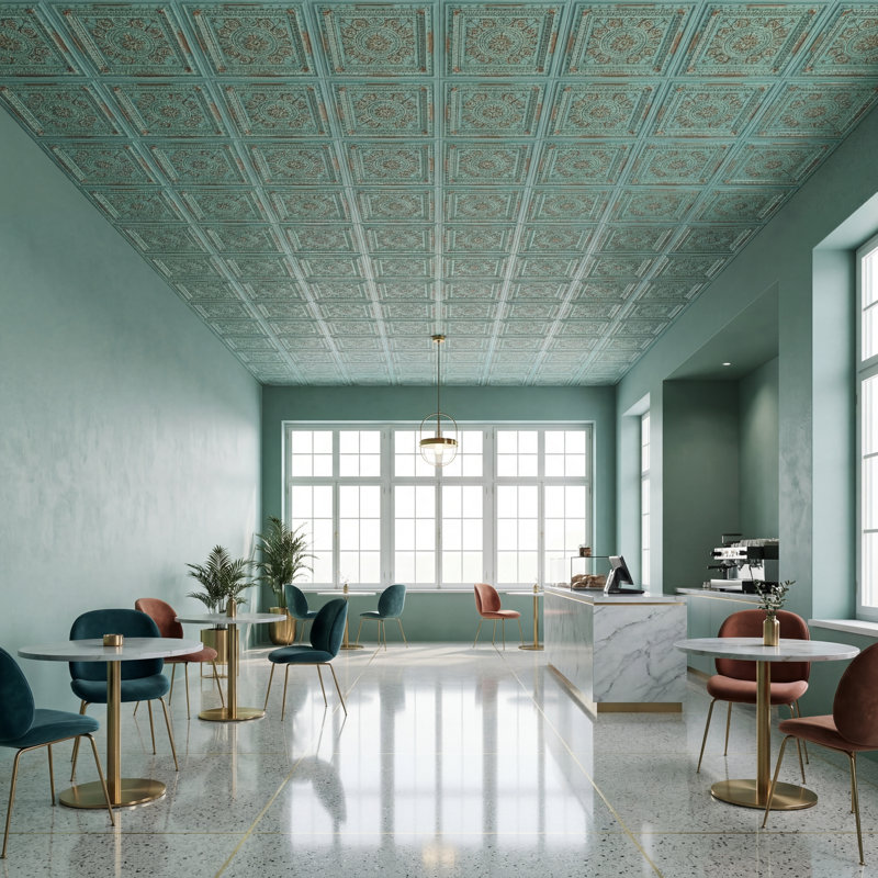 Tuile de plafond en PVC La Scala, L 24 po x L 24 po, Patine naturelle