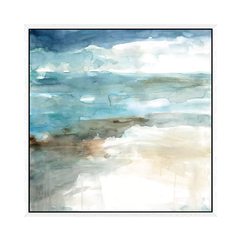 Shimmering Sea And Shore by Carol Robinson - Painting on Canvas, White Framed, 45.72 cm H x 45.72 cm W