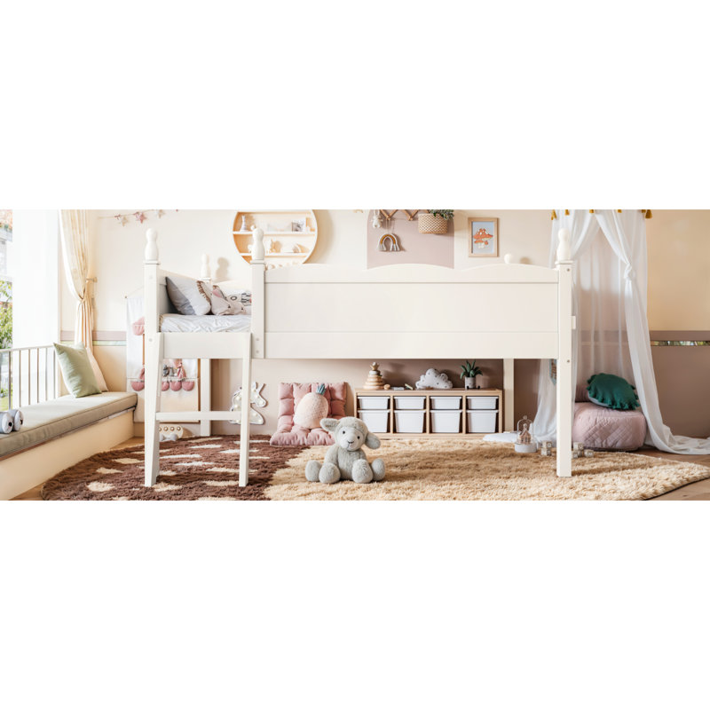Lit mezzanine double avec rangement, panneau de fibres à densité moyenne moderne à profil bas pour la maison