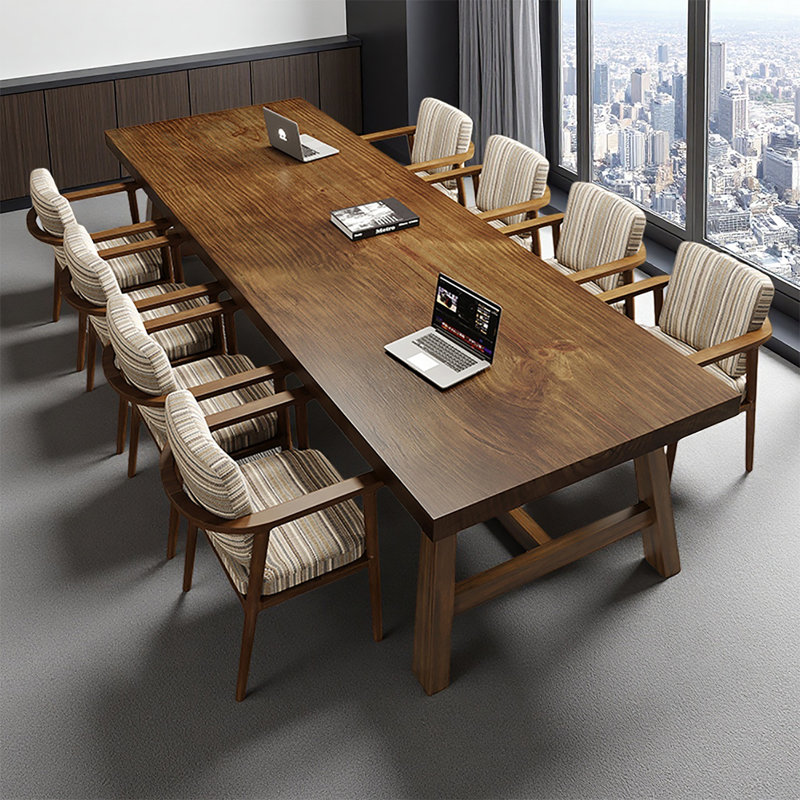 Table de conférence standard en bois massif brun noisette
