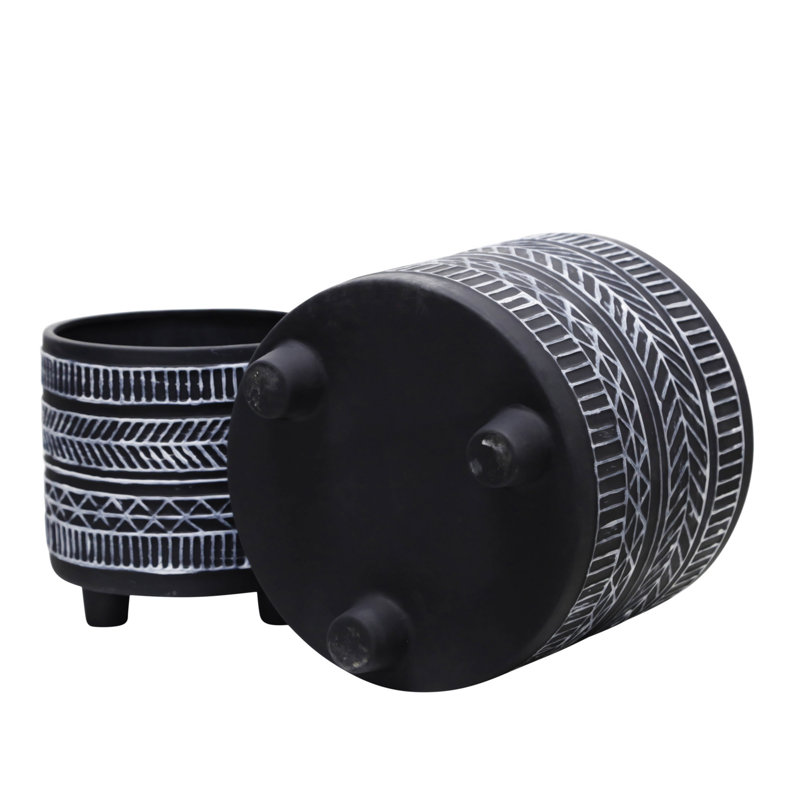 S/2  Tribal Look Footed Planter 6/8"