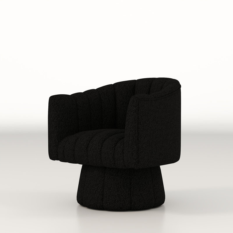 Murrow Upholstered Swivel Barrel Chair, Black Teddy