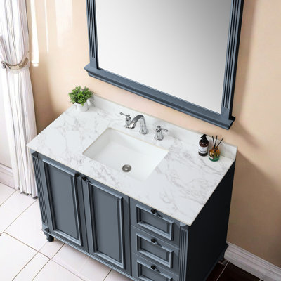 49"X22" Sintered Stone Bathroom Vanity Countertop - White, Rectangular Undermount Ceramic Sink, And Gorgeous, 3 Faucet Holes, Fits 48-In Cabinet, Easy Installation, Comes With Backsplash Bath Sink
