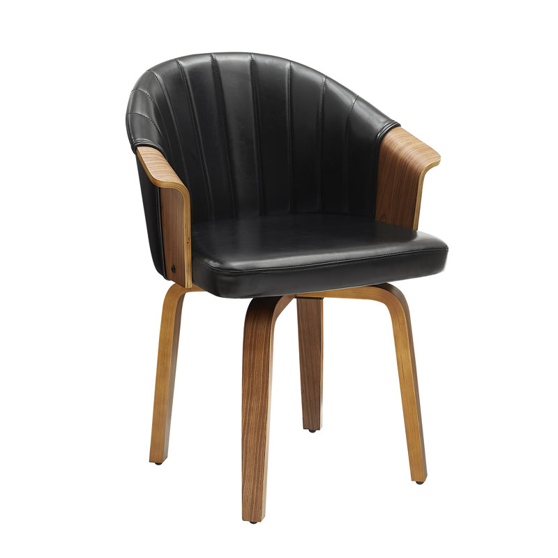 Arvion Faux Leather Swivel Barrel Chair, Black