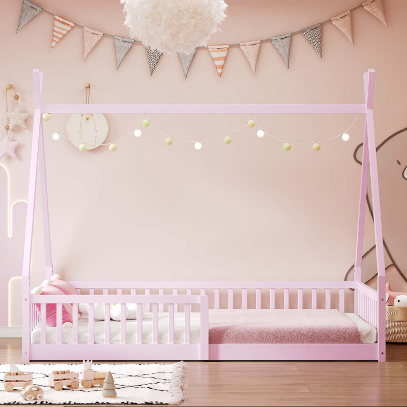 Lit en bois avec clôture, Pink