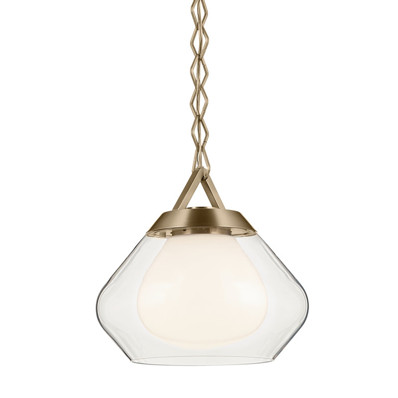  Luminaire suspendu 1 lumière avec verre extérieur transparent et verre intérieur opale, H 10,75 po x l 12 po, Bronze