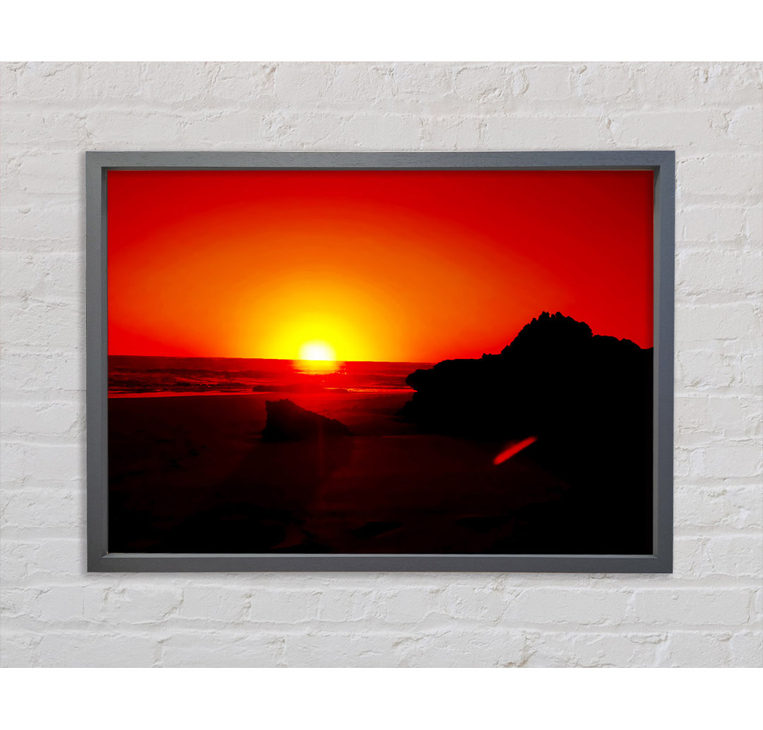 Red Rocky Ocean Sun Blaze - Einzelner Bilderrahmen Kunstdrucke auf Leinwand