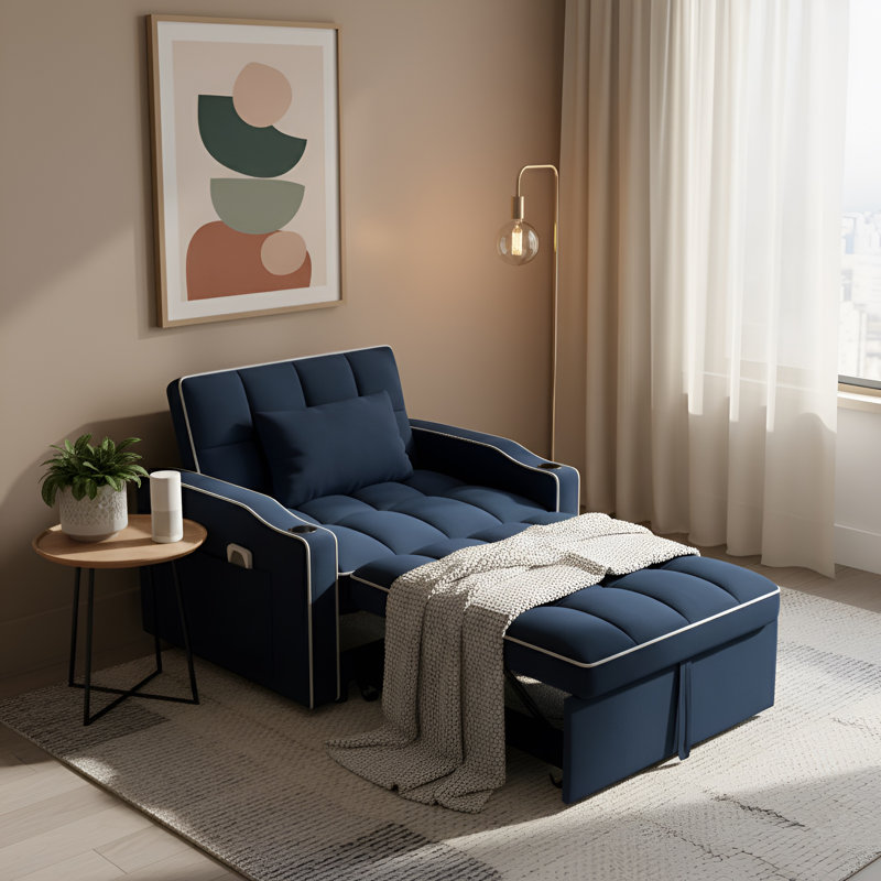 Méridienne d'appoint convertible convertible 37 po Jalena, Bleu